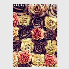 Скетчбук с принтом Шоколадные розы в Курске, 100% бумага
 | 48 листов, плотность листов — 100 г/м2, плотность картонной обложки — 250 г/м2. Листы скреплены сверху удобной пружинной спиралью | бабушке | девочке | девушке | дочке | желтые цветы | женщине | маме | подруге | природа | розовые цветы | розы | сестре | теще | тюльпаны | цветы