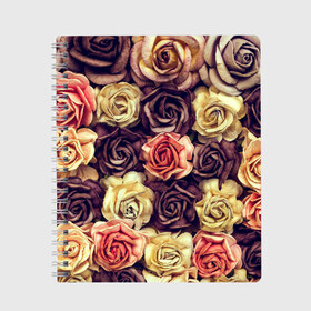 Тетрадь с принтом Шоколадные розы в Курске, 100% бумага | 48 листов, плотность листов — 60 г/м2, плотность картонной обложки — 250 г/м2. Листы скреплены сбоку удобной пружинной спиралью. Уголки страниц и обложки скругленные. Цвет линий — светло-серый
 | бабушке | девочке | девушке | дочке | желтые цветы | женщине | маме | подруге | природа | розовые цветы | розы | сестре | теще | тюльпаны | цветы