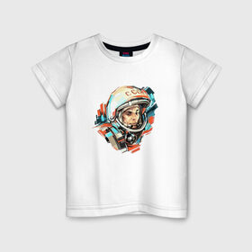 Детская футболка хлопок с принтом Гагарин в Курске, 100% хлопок | круглый вырез горловины, полуприлегающий силуэт, длина до линии бедер | 12 апреля | астронавт | вселенная | день космонавтики | звезды | космонавт | космос | луна | планета | поехали | полет | ссср | юрий