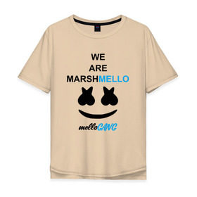 Мужская футболка хлопок Oversize с принтом Marshmello (MELLOGANG) в Курске, 100% хлопок | свободный крой, круглый ворот, “спинка” длиннее передней части | Тематика изображения на принте: christopher comstock | dj | marshmello | mellogang | music | диджей | клубная музыка | клубняк | крис комсток | логотип | маршмеллоу | музыка