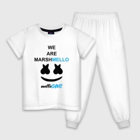 Детская пижама хлопок с принтом Marshmello (MELLOGANG) в Курске, 100% хлопок |  брюки и футболка прямого кроя, без карманов, на брюках мягкая резинка на поясе и по низу штанин
 | Тематика изображения на принте: christopher comstock | dj | marshmello | mellogang | music | диджей | клубная музыка | клубняк | крис комсток | логотип | маршмеллоу | музыка