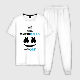 Мужская пижама хлопок с принтом Marshmello (MELLOGANG) в Курске, 100% хлопок | брюки и футболка прямого кроя, без карманов, на брюках мягкая резинка на поясе и по низу штанин
 | christopher comstock | dj | marshmello | mellogang | music | диджей | клубная музыка | клубняк | крис комсток | логотип | маршмеллоу | музыка