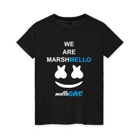 Женская футболка хлопок с принтом Marshmello (MELLOGANG) в Курске, 100% хлопок | прямой крой, круглый вырез горловины, длина до линии бедер, слегка спущенное плечо | christopher comstock | dj | marshmello | music | диджей | клубная музыка | клубняк | крис комсток | логотип | маршмеллоу | музыка