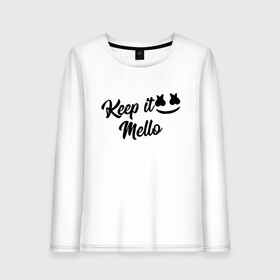 Женский лонгслив хлопок с принтом Keep it Mello (Marshmello) в Курске, 100% хлопок |  | Тематика изображения на принте: christopher comstock | dj | keep | keep it mello | marshmello | mello | music | диджей | клубная музыка | клубняк | крис комсток | логотип | маршмеллоу | музыка