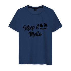 Мужская футболка хлопок с принтом Keep it Mello (Marshmello) в Курске, 100% хлопок | прямой крой, круглый вырез горловины, длина до линии бедер, слегка спущенное плечо. | christopher comstock | dj | keep | keep it mello | marshmello | mello | music | диджей | клубная музыка | клубняк | крис комсток | логотип | маршмеллоу | музыка