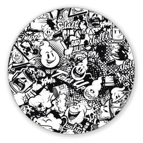 Коврик круглый с принтом Черно-Белое Граффити в Курске, резина и полиэстер | круглая форма, изображение наносится на всю лицевую часть | street art | арт | банка | белый | кисти | краска | надпись | роспись | стена | стикербомбинг | улица | черный