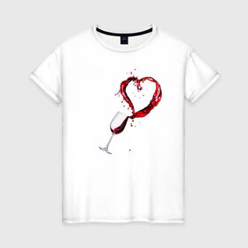 Женская футболка хлопок с принтом Винишко в сердце у меня в Курске, 100% хлопок | прямой крой, круглый вырез горловины, длина до линии бедер, слегка спущенное плечо | love | wine | бокал | вино | винцо | любовь | сердце | фужер