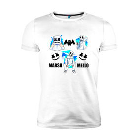 Мужская футболка премиум с принтом Marshmello в Курске, 92% хлопок, 8% лайкра | приталенный силуэт, круглый вырез ворота, длина до линии бедра, короткий рукав | christopher comstock | dj | marshmello | music | диджей | клубная музыка | клубняк | крис комсток | логотип | маршмеллоу | музыка