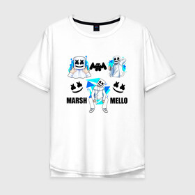 Мужская футболка хлопок Oversize с принтом Marshmello в Курске, 100% хлопок | свободный крой, круглый ворот, “спинка” длиннее передней части | christopher comstock | dj | marshmello | music | диджей | клубная музыка | клубняк | крис комсток | логотип | маршмеллоу | музыка
