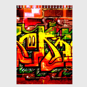 Скетчбук с принтом Граффити в Курске, 100% бумага
 | 48 листов, плотность листов — 100 г/м2, плотность картонной обложки — 250 г/м2. Листы скреплены сверху удобной пружинной спиралью | grafity | paint | street art | urban | город | граффити | искусство | кирпичи | краски | рисунки | стена | улицы | уличное искусство