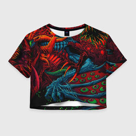 Женская футболка Cropp-top с принтом CS GO:HYPER BEAST в Курске, 100% полиэстер | круглая горловина, длина футболки до линии талии, рукава с отворотами | awp | counter strike | cyber sport | game | hyper beast | skin | sport | авп | игры | скин | скоростной зверь