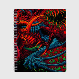 Тетрадь с принтом CS GOHYPER BEAST в Курске, 100% бумага | 48 листов, плотность листов — 60 г/м2, плотность картонной обложки — 250 г/м2. Листы скреплены сбоку удобной пружинной спиралью. Уголки страниц и обложки скругленные. Цвет линий — светло-серый
 | Тематика изображения на принте: awp | counter strike | cyber sport | game | hyper beast | skin | sport | авп | игры | скин | скоростной зверь