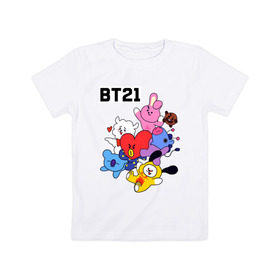 Детская футболка хлопок с принтом BT21 Mascots в Курске, 100% хлопок | круглый вырез горловины, полуприлегающий силуэт, длина до линии бедер | bangtan boys | bt21mascots | bts | chimmy | cooky | koya | mang | rj | shooky | tata | van