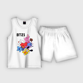 Детская пижама с шортами хлопок с принтом BT21 Mascots в Курске,  |  | bangtan boys | bt21mascots | bts | chimmy | cooky | koya | mang | rj | shooky | tata | van