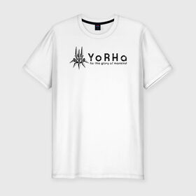 Мужская футболка премиум с принтом YoRHa Logo в Курске, 92% хлопок, 8% лайкра | приталенный силуэт, круглый вырез ворота, длина до линии бедра, короткий рукав | Тематика изображения на принте: nier automata | nier automata logo | yorha