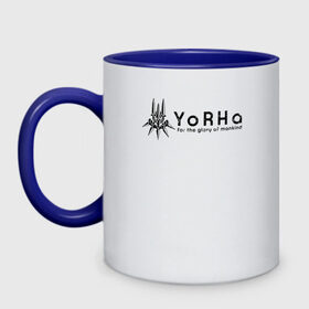 Кружка двухцветная с принтом YoRHa Logo в Курске, керамика | объем — 330 мл, диаметр — 80 мм. Цветная ручка и кайма сверху, в некоторых цветах — вся внутренняя часть | nier automata | nier automata logo | yorha