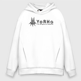 Мужское худи Oversize хлопок с принтом YoRHa Logo в Курске, френч-терри — 70% хлопок, 30% полиэстер. Мягкий теплый начес внутри —100% хлопок | боковые карманы, эластичные манжеты и нижняя кромка, капюшон на магнитной кнопке | Тематика изображения на принте: nier automata | nier automata logo | yorha