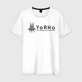 Мужская футболка хлопок с принтом YoRHa Logo в Курске, 100% хлопок | прямой крой, круглый вырез горловины, длина до линии бедер, слегка спущенное плечо. | Тематика изображения на принте: nier automata | nier automata logo | yorha