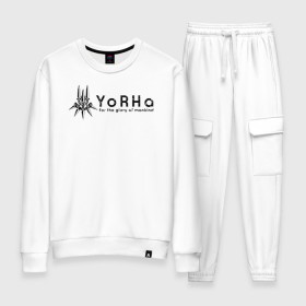 Женский костюм хлопок с принтом YoRHa Logo в Курске, 100% хлопок | на свитшоте круглая горловина, мягкая резинка по низу. Брюки заужены к низу, на них два вида карманов: два 