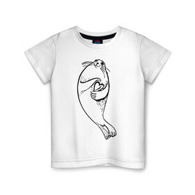 Детская футболка хлопок с принтом Нерпа Нина с Байкалом в Курске, 100% хлопок | круглый вырез горловины, полуприлегающий силуэт, длина до линии бедер | baikal | irkutsk | байкал | иркутск | нерпа