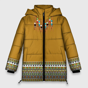 Женская зимняя куртка 3D с принтом индейское национальное платье в Курске, верх — 100% полиэстер; подкладка — 100% полиэстер; утеплитель — 100% полиэстер | длина ниже бедра, силуэт Оверсайз. Есть воротник-стойка, отстегивающийся капюшон и ветрозащитная планка. 

Боковые карманы с листочкой на кнопках и внутренний карман на молнии | Тематика изображения на принте: ethno | indians | native american | ttibal | америка | индейцы | трибал | узор. орнамент | этника