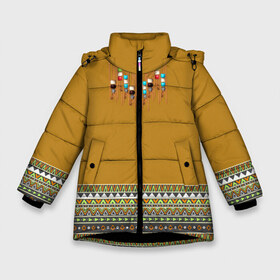 Зимняя куртка для девочек 3D с принтом индейское национальное платье в Курске, ткань верха — 100% полиэстер; подклад — 100% полиэстер, утеплитель — 100% полиэстер. | длина ниже бедра, удлиненная спинка, воротник стойка и отстегивающийся капюшон. Есть боковые карманы с листочкой на кнопках, утяжки по низу изделия и внутренний карман на молнии. 

Предусмотрены светоотражающий принт на спинке, радужный светоотражающий элемент на пуллере молнии и на резинке для утяжки. | Тематика изображения на принте: ethno | indians | native american | ttibal | америка | индейцы | трибал | узор. орнамент | этника
