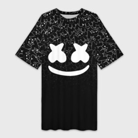 Платье-футболка 3D с принтом MARSHMELLO BLACK в Курске,  |  | black | dj | marshmello | usa | америка | клубная музыка | маршмелло | музыка | музыкант