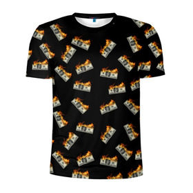 Мужская футболка 3D спортивная с принтом Горящие баксы в Курске, 100% полиэстер с улучшенными характеристиками | приталенный силуэт, круглая горловина, широкие плечи, сужается к линии бедра | банкноты | валюта | деньги | доллар | купюра | огонь | пламя | улица | финансы