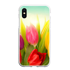 Чехол для iPhone XS Max матовый с принтом Тюльпаны в Курске, Силикон | Область печати: задняя сторона чехла, без боковых панелей | бабушке | девочке | девушке | дочке | желтые цветы | женщине | маме | подруге | природа | розовые цветы | розы | сестре | теще | тюльпаны | цветы