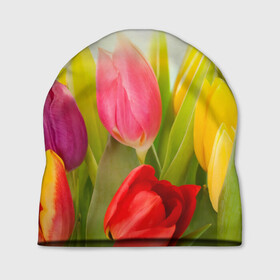 Шапка 3D с принтом Тюльпаны в Курске, 100% полиэстер | универсальный размер, печать по всей поверхности изделия | бабушке | девочке | девушке | дочке | желтые цветы | женщине | маме | подруге | природа | розовые цветы | розы | сестре | теще | тюльпаны | цветы