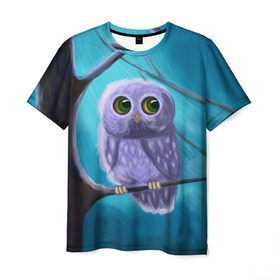 Мужская футболка 3D с принтом Совёнок в Курске, 100% полиэфир | прямой крой, круглый вырез горловины, длина до линии бедер | животное | зверюшка | лес | ребёнок | сказка | сова | совёнок | совух