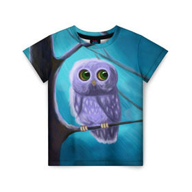 Детская футболка 3D с принтом Совёнок в Курске, 100% гипоаллергенный полиэфир | прямой крой, круглый вырез горловины, длина до линии бедер, чуть спущенное плечо, ткань немного тянется | животное | зверюшка | лес | ребёнок | сказка | сова | совёнок | совух
