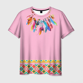 Мужская футболка 3D с принтом индейское платье в Курске, 100% полиэфир | прямой крой, круглый вырез горловины, длина до линии бедер | boho | ethno | indians | native american | ttibal | америка | бохо | индейцы | орнамент | перья | трибал | узор | этника
