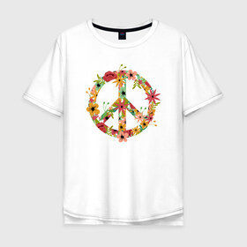 Мужская футболка хлопок Oversize с принтом Peace в Курске, 100% хлопок | свободный крой, круглый ворот, “спинка” длиннее передней части | 23 | 8 | peace | вип | дизайн | дружба | любовь | мир | мода | новинка | новый год | пис | подарок | природа | стритвир | топ | тренд | цветы