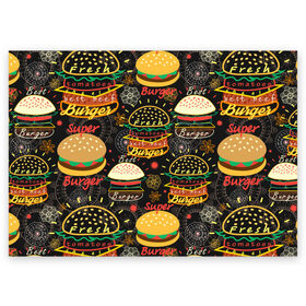 Поздравительная открытка с принтом Гамбургеры в Курске, 100% бумага | плотность бумаги 280 г/м2, матовая, на обратной стороне линовка и место для марки
 | Тематика изображения на принте: hamburgers | sandwic | булочка | бутерброды | быстрая | гамбургер | гамбургеры | геометрический | графика | еда | зелень | иллюстрация | картинка | кунжут | мода | мясо | надпись | орнамент | рисунок | свежий