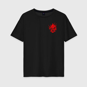 Женская футболка хлопок Oversize с принтом CYBERPUNK 2077 (НА СПИНЕ) в Курске, 100% хлопок | свободный крой, круглый ворот, спущенный рукав, длина до линии бедер
 | 2019 | cd project red | cyberpunk 2077 | future | hack | night city | samurai | sci fi | андроиды | безумие | будущее | киберпанк 2077 | логотип | роботы | самураи | фантастика | цифры
