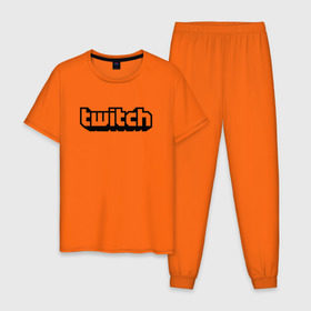Мужская пижама хлопок с принтом Twitch в Курске, 100% хлопок | брюки и футболка прямого кроя, без карманов, на брюках мягкая резинка на поясе и по низу штанин
 | game | gamer | logo | twitch | twitties | игры | логотип | стрим | твитч