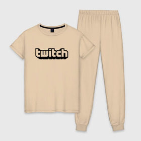Женская пижама хлопок с принтом Twitch в Курске, 100% хлопок | брюки и футболка прямого кроя, без карманов, на брюках мягкая резинка на поясе и по низу штанин | game | gamer | logo | twitch | twitties | игры | логотип | стрим | твитч
