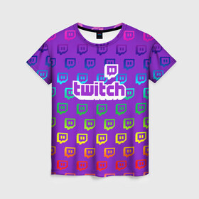 Женская футболка 3D с принтом Twitch в Курске, 100% полиэфир ( синтетическое хлопкоподобное полотно) | прямой крой, круглый вырез горловины, длина до линии бедер | game | gamer | logo | twitch | twitties | градиент | игры | логотип | стрим | твитч | текстура