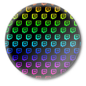 Значок с принтом Twitch в Курске,  металл | круглая форма, металлическая застежка в виде булавки | game | gamer | logo | twitch | twitties | градиент | игры | логотип | стрим | твитч | текстура