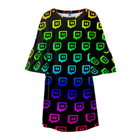 Детское платье 3D с принтом Twitch в Курске, 100% полиэстер | прямой силуэт, чуть расширенный к низу. Круглая горловина, на рукавах — воланы | game | gamer | logo | twitch | twitties | градиент | игры | логотип | стрим | твитч | текстура