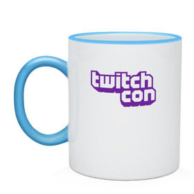 Кружка двухцветная с принтом TwitchCon в Курске, керамика | объем — 330 мл, диаметр — 80 мм. Цветная ручка и кайма сверху, в некоторых цветах — вся внутренняя часть | Тематика изображения на принте: 