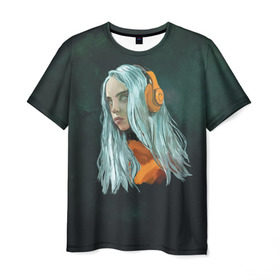 Мужская футболка 3D с принтом Billie в Курске, 100% полиэфир | прямой крой, круглый вырез горловины, длина до линии бедер | billie eilish | lovely | music | ocean eyes | pop | билли айлиш | девушка | музыка | океан | поп | эйлиш | элиш