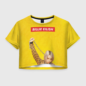 Женская футболка Crop-top 3D с принтом Billie Eilish в Курске, 100% полиэстер | круглая горловина, длина футболки до линии талии, рукава с отворотами | billie eilish | lovely | music | ocean eyes | pop | билли айлиш | девушка | музыка | океан | поп | эйлиш | элиш
