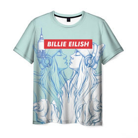 Мужская футболка 3D с принтом Billie Eilish в Курске, 100% полиэфир | прямой крой, круглый вырез горловины, длина до линии бедер | billie eilish | lovely | music | ocean eyes | pop | билли айлиш | девушка | музыка | океан | поп | эйлиш | элиш