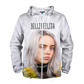 Мужская ветровка 3D с принтом BillieEilish в Курске, 100% полиэстер | подол и капюшон оформлены резинкой с фиксаторами, два кармана без застежек по бокам, один потайной карман на груди | billie eilish | lovely | music | ocean eyes | pop | билли айлиш | девушка | музыка | океан | поп | эйлиш | элиш