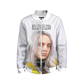 Детский бомбер 3D с принтом BillieEilish в Курске, 100% полиэстер | застегивается на молнию, по бокам два кармана без застежек, мягкие манжеты, по низу бомбера и на воротнике — эластичная резинка | Тематика изображения на принте: billie eilish | lovely | music | ocean eyes | pop | билли айлиш | девушка | музыка | океан | поп | эйлиш | элиш