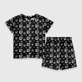 Детский костюм с шортами 3D с принтом Twitch в Курске,  |  | black and white | game | gamer | logo | pattern | twitch | twitties | игры | логотип | паттерн | стрим | твитч | текстура | черно белый