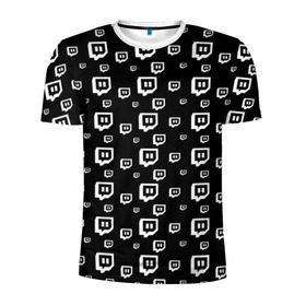Мужская футболка 3D спортивная с принтом Twitch в Курске, 100% полиэстер с улучшенными характеристиками | приталенный силуэт, круглая горловина, широкие плечи, сужается к линии бедра | Тематика изображения на принте: black and white | game | gamer | logo | pattern | twitch | twitties | игры | логотип | паттерн | стрим | твитч | текстура | черно белый