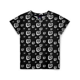 Детская футболка 3D с принтом Twitch в Курске, 100% гипоаллергенный полиэфир | прямой крой, круглый вырез горловины, длина до линии бедер, чуть спущенное плечо, ткань немного тянется | black and white | game | gamer | logo | pattern | twitch | twitties | игры | логотип | паттерн | стрим | твитч | текстура | черно белый